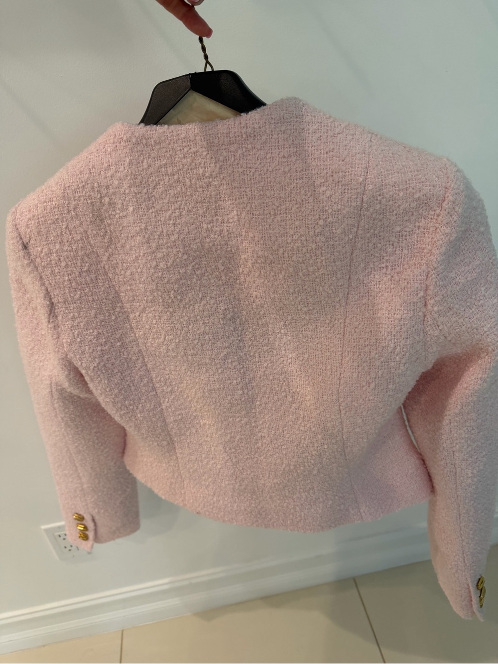 Meshki Pale Pink Bouclé Button Jacket with Gold Hardware - Picture 5 of 7